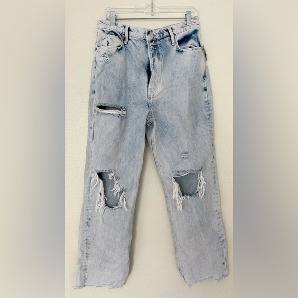 Free People Tapered Baggy Boyfriend Distressed Jeans Purple Rock Light Wash NEW - Picture 9 of 12